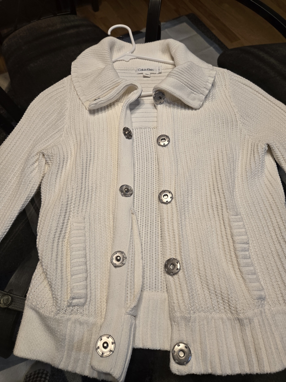 Calvin Klein Woman's Cream Knit Button-Up Sweater/Jacket